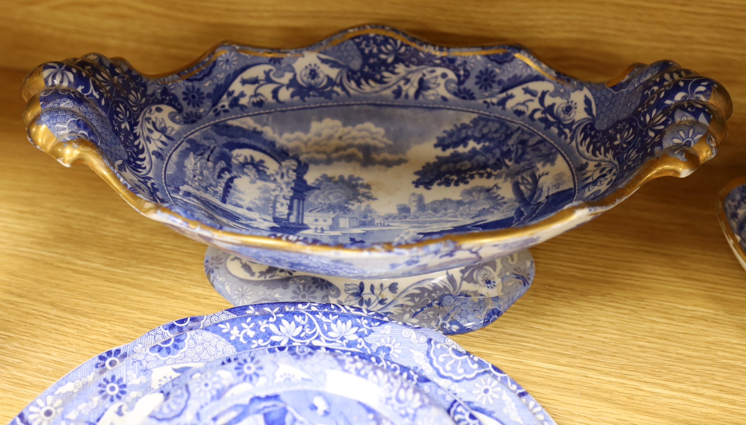 Spode Italian blue and white dessert and tea wares, 19th century and modern and other 19th century blue and white wares